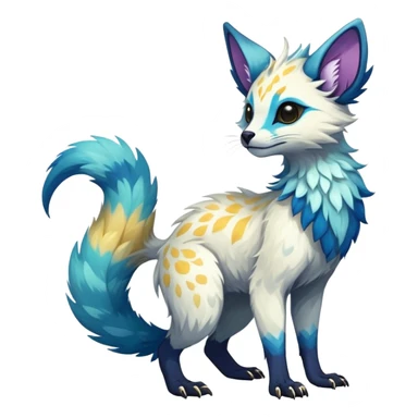 Epic Feral Rare Fantasy shiny cool fluffy Vernid-Trico-species-hybrid-animal by LiLaiRa, random markings, tufted tail, tufted ears, full body sticker