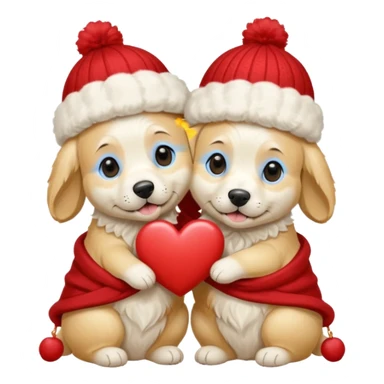 2 English cream golden retrievers cuddling with winter hats and heart in between them. Make them pale dogs . Less cartoon and no hands holding heart just a heart in between  sticker