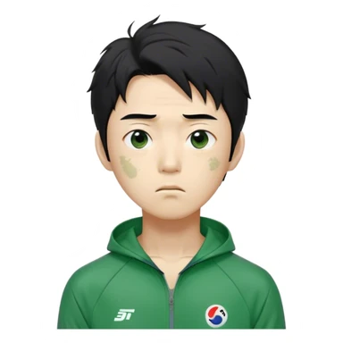 Seong Gi-hun squid game A tall, slim man with messy, unkempt black hair and tired eyes, showing signs of stress, Green player tracksuit sticker