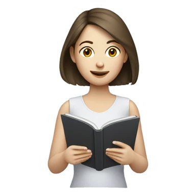 Pale brunette woman reading tablet sticker