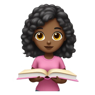 black hair girl with light skin studying with pink books  sticker