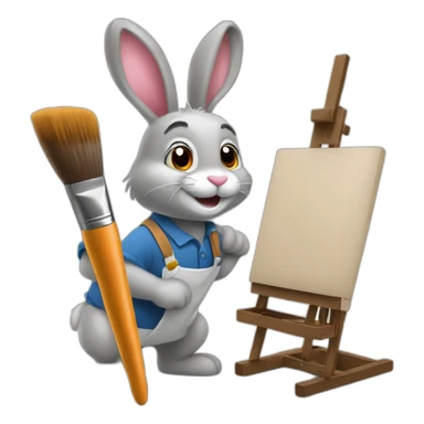 yugy bunny painter easel brush smiles sticker