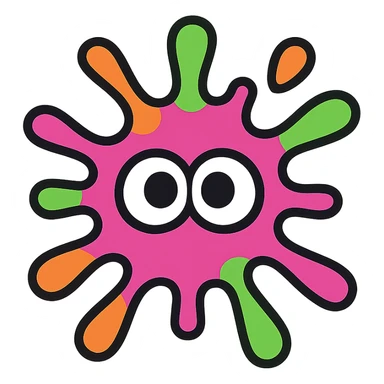 dynamic logo-style icon of a paint splatter with eyes, referencing Splatoon aesthetics, bold, colorful, graphic sticker
