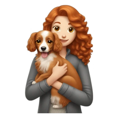 redhead woman holding fluffy caramel dog sticker