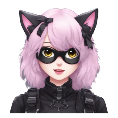 Gorgeous furry gothic dark techwear anime style anthro black cat furry with blushing face aesthetic and pretty edgy black with collar and harness trending style sticker