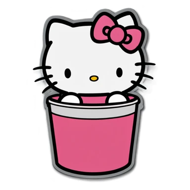 A trash bin that says on text GOODBYEEEE with hello Kitty in it sticker