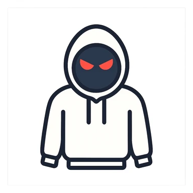 stylized white hoodie, black circle face, just red angry eyes, bold graphic sticker