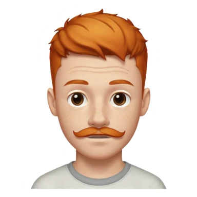 Ginger 16 year old, low taper fade, small goatee and mustache, eyebrow slit sticker