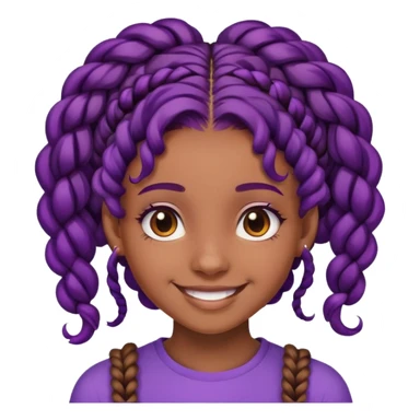 Con gái, 15 tuổi, cười mỉm, da nâu, tóc tím tết tóc cuốn lọn trên đầu sticker