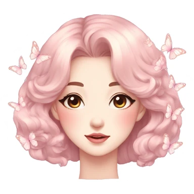Gorgeous pastel anime style lady with blushing face and butterflies aesthetic trending style sticker