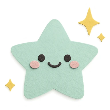 adorable pastel mint green star, twinkle sparkles around, no arms or legs, full body, kawaii paper craft style sticker