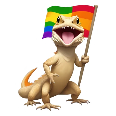 Bearded dragon with a pride flag whole body mouth open sticker