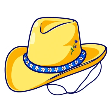 Cowgirl hat with blue and yellow wildflowers, straw cowboy hat sticker
