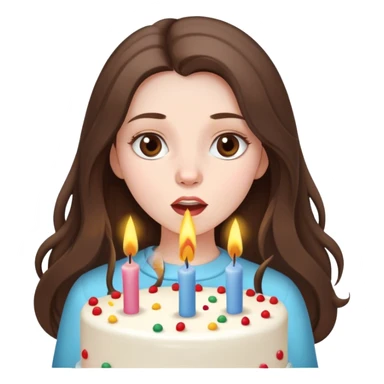  beautiful pale brunette girl with long hair blow out the candles on her birthday cake sticker