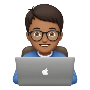 happy man on laptop with light brown skin color , with dark hair front of laptop sticker