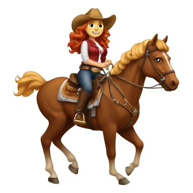 Long wavy red headed Latina wearing western wear riding a blonde horseback  sticker