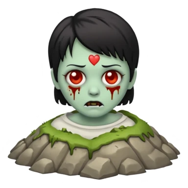 zombie emoji with short black hair and i ❤️ haunted mound t-shirt sticker