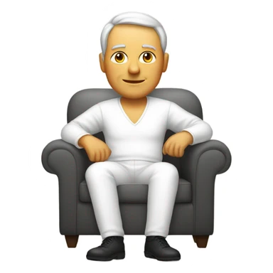 white and white outfit middle age person sitting in sofa sticker