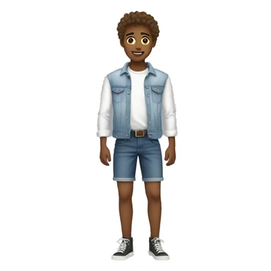 Teen boy with jorts and white shirt wawing sticker