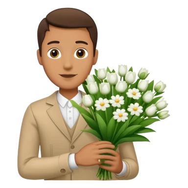 Homme avec bouquet fleurs blanches sticker