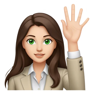 brunette long hair business casual woman with green eyes high five sticker