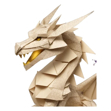 Sparkling patterned Beige Origami dragon with a dried flower crown made of newspapers intricate patterns surrounded by fairy lights nebula galaxy stars swirls sticker