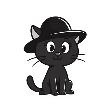 cat with a hat, hand drawn doodle style sticker
