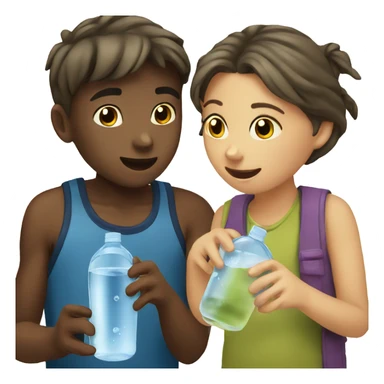 Boy and girl drinking water sticker
