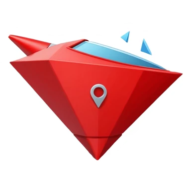 Abstract red funnel shape on white background with fragments or icons entering from the top and simplified content exiting below. No text. Minimal, clean design that represents AI-powered summarization sticker