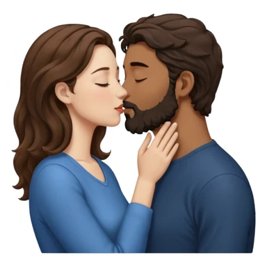 The woman is kissing the forehead of the man, side profile, White woman (brown hair with eyes closed) and brown man with black wavy hair (has a a beard with his eyes closed too). sticker