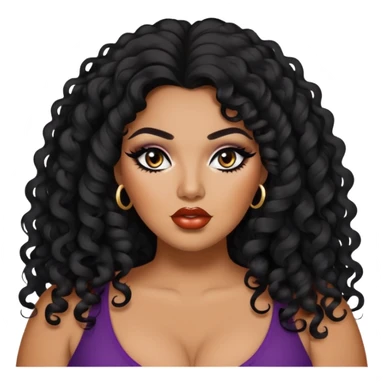 glasses, big plus size, darker tan skin, long black curly hair, baddie,pretty, makeup, lipliner, black eyeliner, long hair sticker
