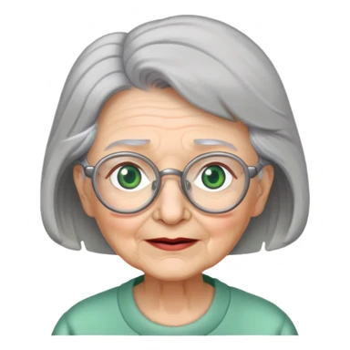 Grandma with grey hair, green eyes, grey hair, glasses with no teeth sticker