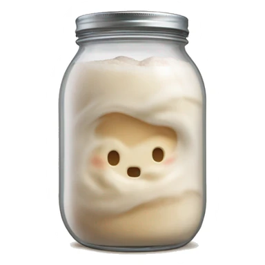 Bubbly Sourdough starter in a jar slightly overflowing down the side, refine sticker