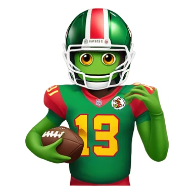 Kermit the Frog in a Patrick mahomes jersey holding a football sticker