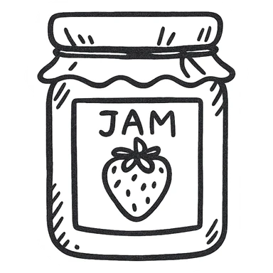 jar of strawberry jam, hand drawn black outline style sticker