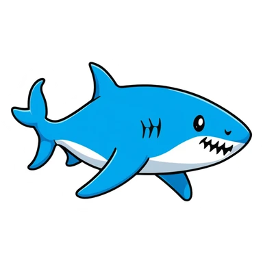 cartoonish shark with blue shoes on white background sticker