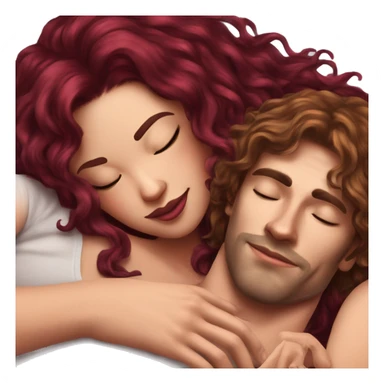 Beautiful tattooed burgundy long haired woman laying on her boyfriends chest sticker