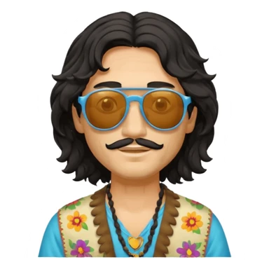 man in hippies clothes, wearing sunglasses, black wavy hair sticker