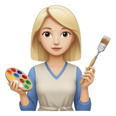 Female, medium length blonde hair, painting ceramics, paint brush in one hand, paint palette in other hand sticker