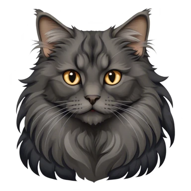 Portrait of a black smoke Maine Coon cat with long grey ear tufts and a large grey ruff around its neck. The cat has a majestic expression, with fluffy fur and striking eyes. Transparent background. sticker