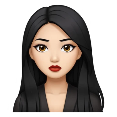 baddie with Asian and Latina features, long straight black hair, makeup sticker