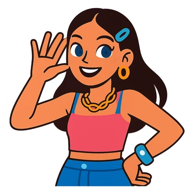 girl with clear skin, bright eyes, healthy hair, confident smile, Y2K fashion, shiny accessories, bold colors, playful pose sticker