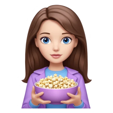 beautiful barbie girl with long brown hair, blue eyes and wearing light purple clothes watching stranger things on tv sticker