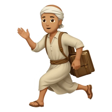 image of prophet Jonah (middleaged man)  in the bible fleeing sticker