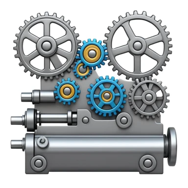 dense greyscale emoji-style card back featuring a psychedelic, abstract but functioning machine packed edge-to-edge with interconnected gears, pistons, levers, and moving parts forming a seamless, complex mechanism, no background visible, only the machine fills the card sticker