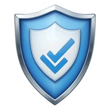 verified checkmark emoji, shield shape, blue, white check, no text sticker