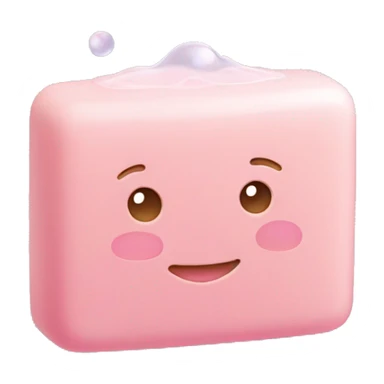 Light pink soap bar sitting on a soap holder, with soap bubbles  sticker