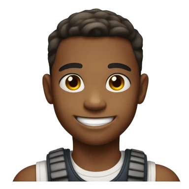 A 12 year old boy with a tank top and a middle part haircut who smiles and it's His dimples are coming out sticker