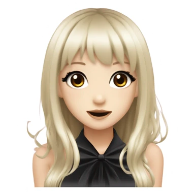 hime gyaru girl with LONG SILKY BLACK HAIR, with black satin halter top with chest, very pale skin and pretty brown monolid eyes sticker