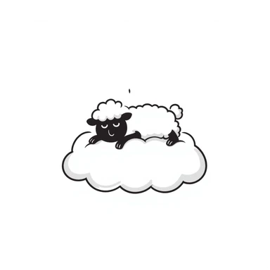 A fluffy sheep resting on a puffy white cloud in the sky sticker